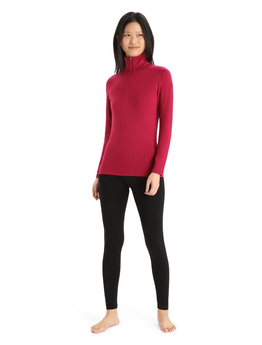 Women's Icebreaker Merino 260 Tech Long Sleeve Half Zip Thermal Top Base Layers Cherry | CA 1034CTVE